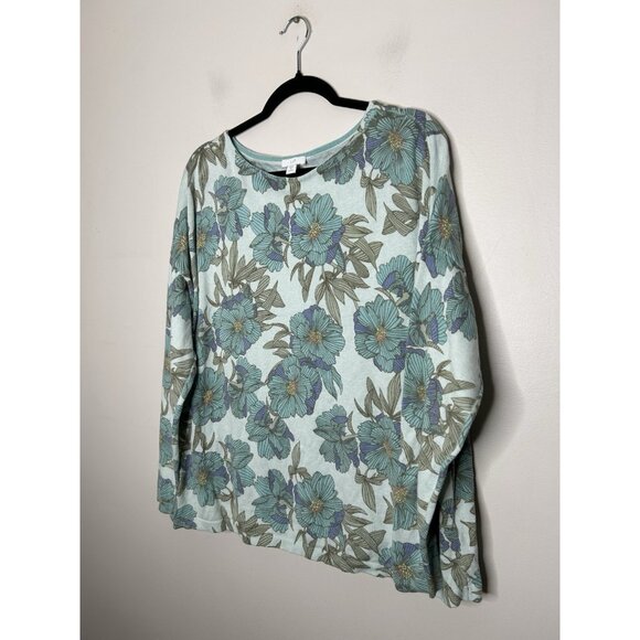 J. Jill Greens Floral Long Sleeve Top Cotton Blend Sweater Lightweight Size 1X - Picture 2 of 8